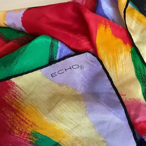 Echo Scarf Womens Silk like Multicolor Abstract Square 32 x 34 - Picture 5 of 5